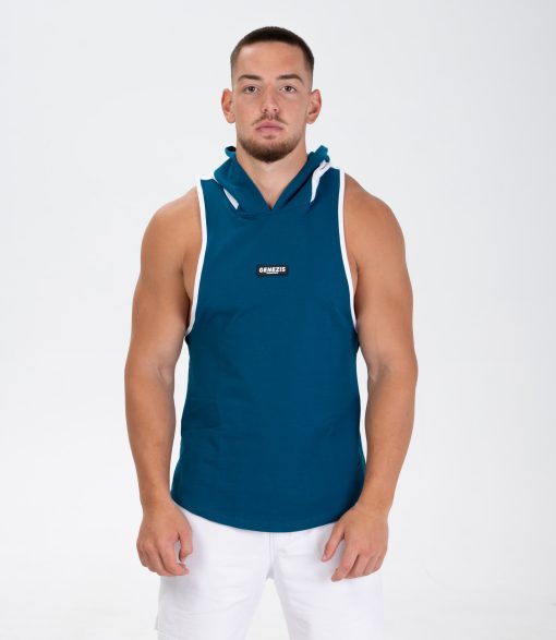 Maiou Hoodie Tank Top "Superb", blue/white